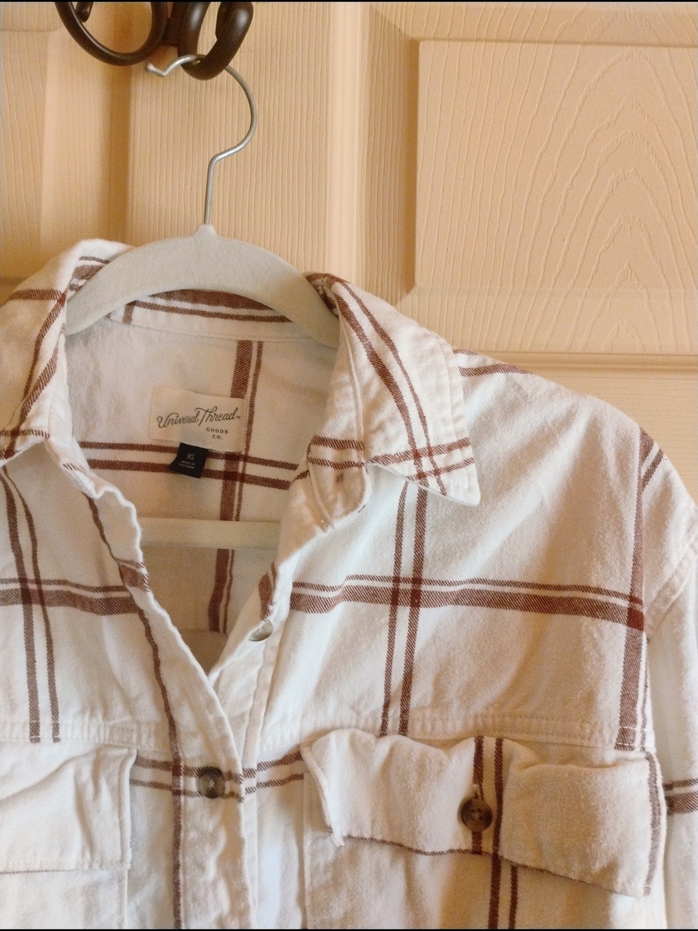 Universal Thread White and Brown Plaid Shirt Dress With Pockets
